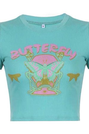 Cute Everyday Outfits, Outfit Inspo Casual Indie Aesthetic Butterfly Crop Top