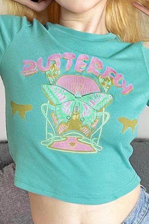 Cute Everyday Outfits, Outfit Inspo Casual Indie Aesthetic Butterfly Crop Top