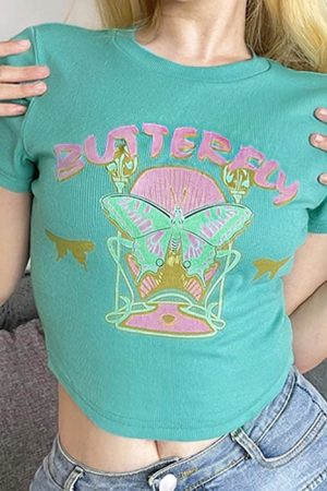 Cute Everyday Outfits, Outfit Inspo Casual Indie Aesthetic Butterfly Crop Top