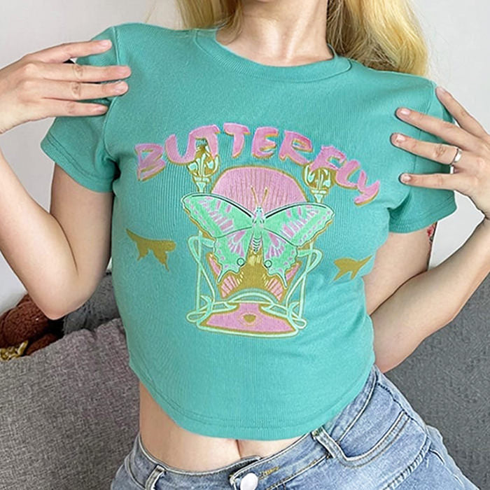 Cute Everyday Outfits, Outfit Inspo Casual Indie Aesthetic Butterfly Crop Top Cute Everyday Outfits, Outfit Inspo Casual Indie Aesthetic Butterfly Crop Top