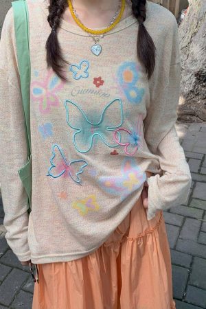 Cute Everyday Outfits, Outfit Inspo Casual Indie Aesthetic Butterfly Long Sleeve