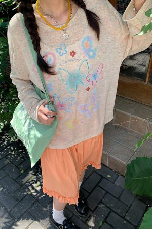 Cute Everyday Outfits, Outfit Inspo Casual Indie Aesthetic Butterfly Long Sleeve