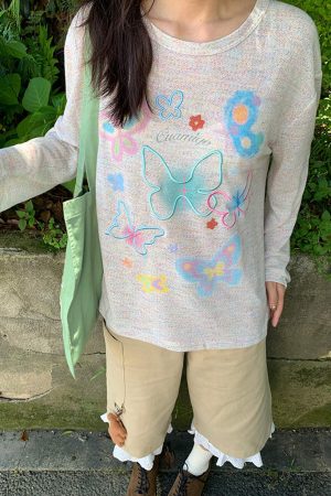 Cute Everyday Outfits, Outfit Inspo Casual Indie Aesthetic Butterfly Long Sleeve