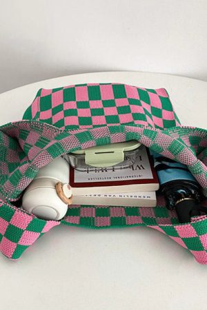 Cute Everyday Outfits, Outfit Inspo Casual Indie Aesthetic Checker Tote Bag