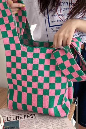 Cute Everyday Outfits, Outfit Inspo Casual Indie Aesthetic Checker Tote Bag