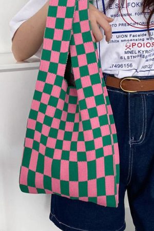 Cute Everyday Outfits, Outfit Inspo Casual Indie Aesthetic Checker Tote Bag