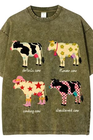 Cute Everyday Outfits, Outfit Inspo Casual Indie Aesthetic Cow Graphic T-Shirt