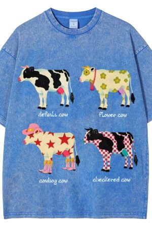 Cute Everyday Outfits, Outfit Inspo Casual Indie Aesthetic Cow Graphic T-Shirt