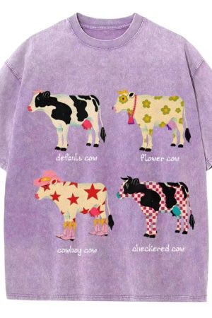 Cute Everyday Outfits, Outfit Inspo Casual Indie Aesthetic Cow Graphic T-Shirt