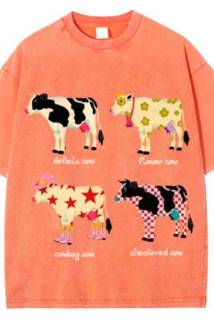 Cute Everyday Outfits, Outfit Inspo Casual Indie Aesthetic Cow Graphic T-Shirt