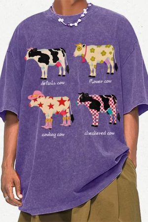 Cute Everyday Outfits, Outfit Inspo Casual Indie Aesthetic Cow Graphic T-Shirt