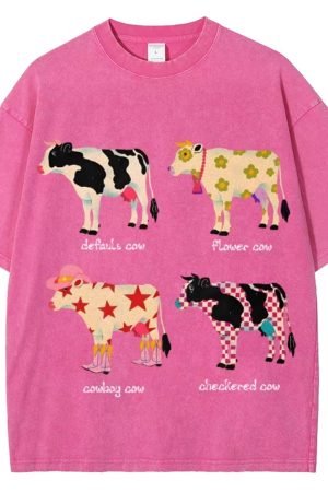 Cute Everyday Outfits, Outfit Inspo Casual Indie Aesthetic Cow Graphic T-Shirt