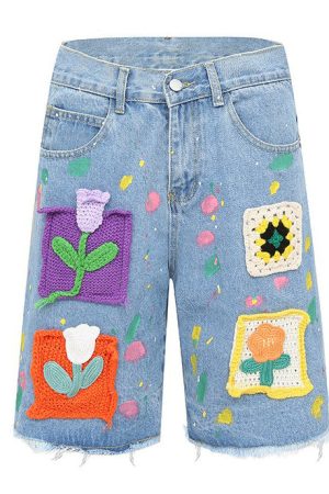 Cute Everyday Outfits, Outfit Inspo Casual Indie Aesthetic Crochet Flower Denim Shorts