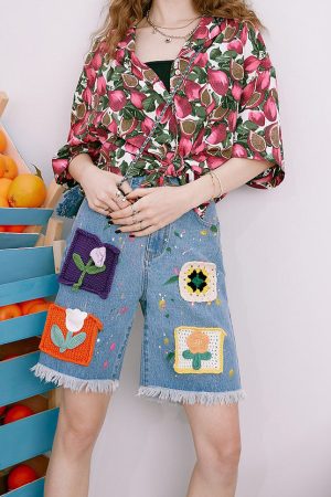 Cute Everyday Outfits, Outfit Inspo Casual Indie Aesthetic Crochet Flower Denim Shorts