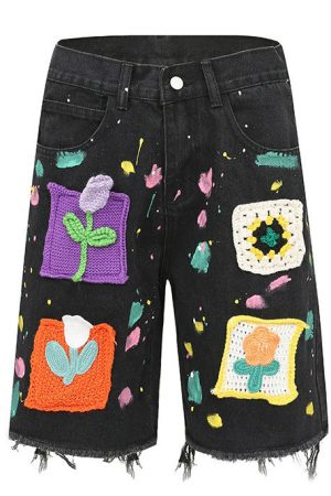 Cute Everyday Outfits, Outfit Inspo Casual Indie Aesthetic Crochet Flower Denim Shorts