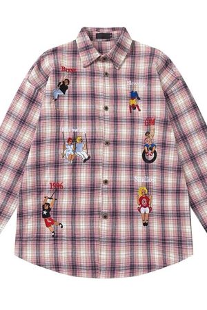 Cute Everyday Outfits, Outfit Inspo Casual Indie Aesthetic Embroidered Plaid Shirt