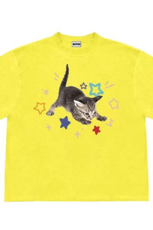 Cute Everyday Outfits, Outfit Inspo Casual Kitten and Stars T-Shirt