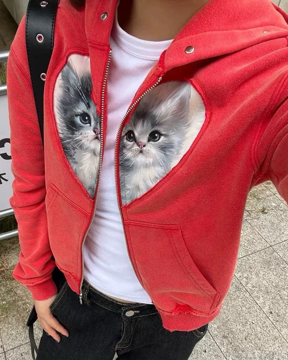 Cute Everyday Outfits, Outfit Inspo Casual Kitten & Heart Zip Up Hoodie Cute Everyday Outfits, Outfit Inspo Casual Kitten & Heart Zip Up Hoodie