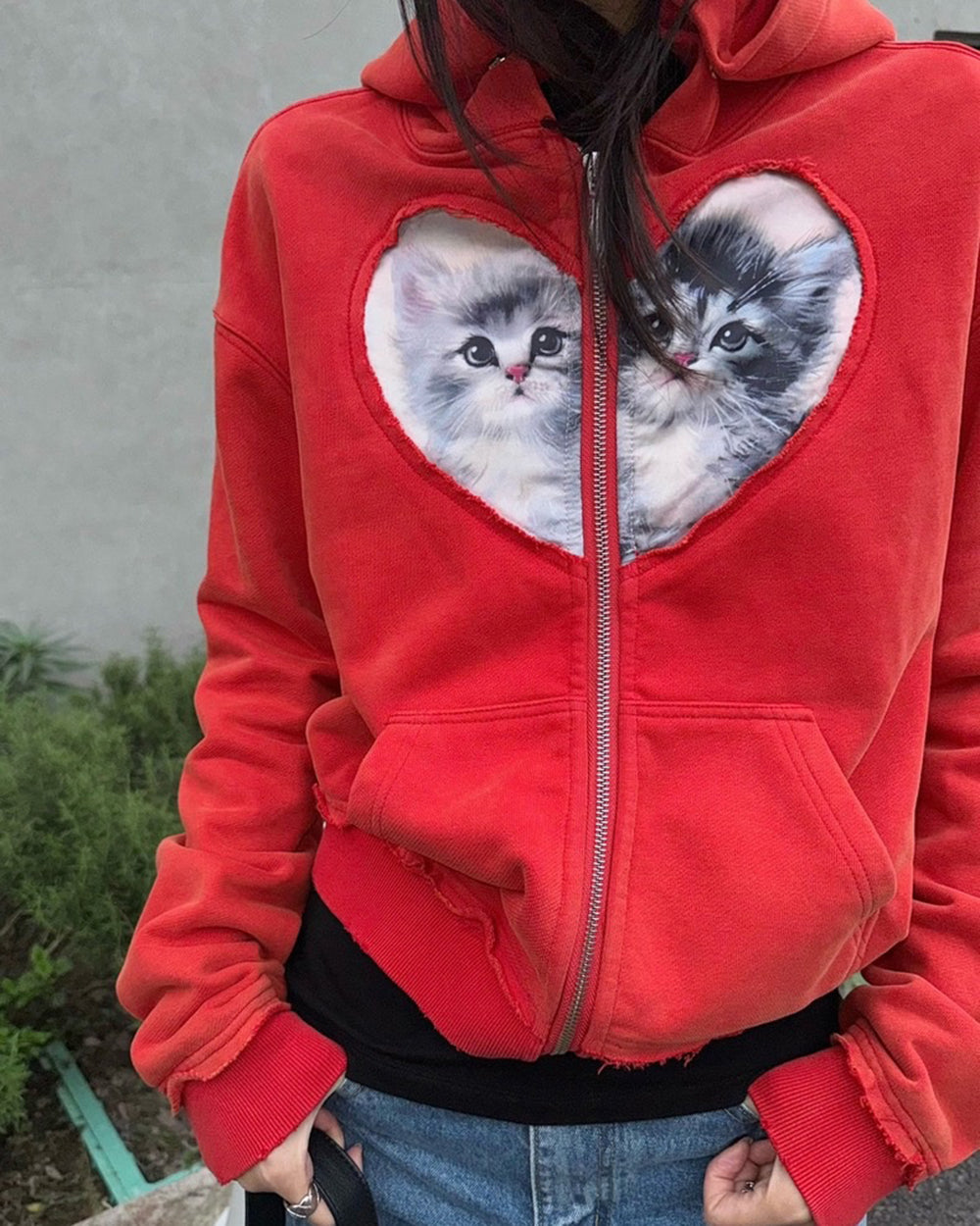 Cute Everyday Outfits, Outfit Inspo Casual Kitten & Heart Zip Up Hoodie Cute Everyday Outfits, Outfit Inspo Casual Kitten & Heart Zip Up Hoodie