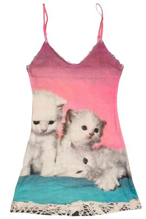 Cute Everyday Outfits, Outfit Inspo Casual Kitten Print Y2K Mini Dress