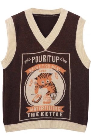 Cute Everyday Outfits, Outfit Inspo Casual Kitty Knitted Vest