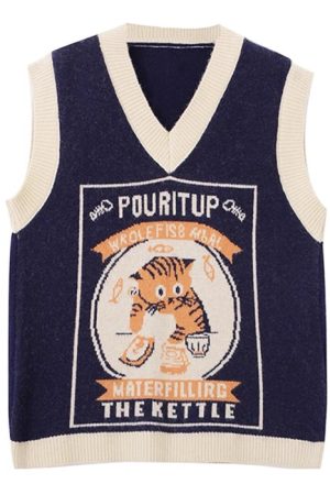 Cute Everyday Outfits, Outfit Inspo Casual Kitty Knitted Vest