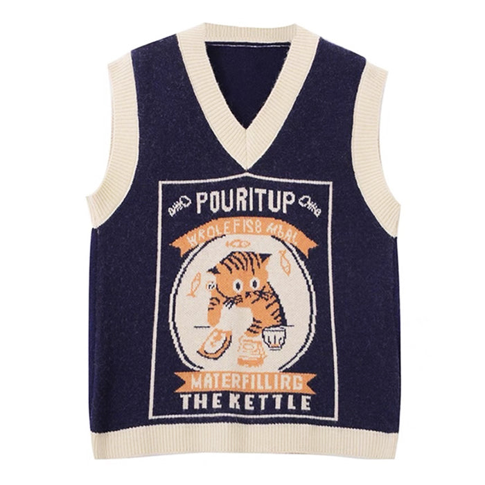 Cute Everyday Outfits, Outfit Inspo Casual Kitty Knitted Vest Cute Everyday Outfits, Outfit Inspo Casual Kitty Knitted Vest