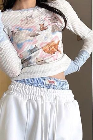 Cute Everyday Outfits, Outfit Inspo Casual Kitty Long Sleeve Top