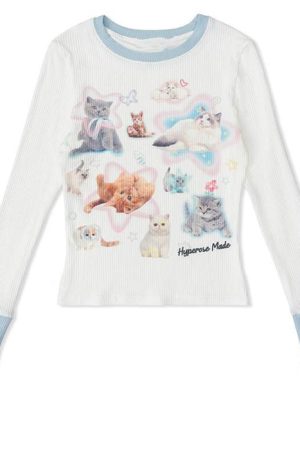 Cute Everyday Outfits, Outfit Inspo Casual Kitty Long Sleeve Top