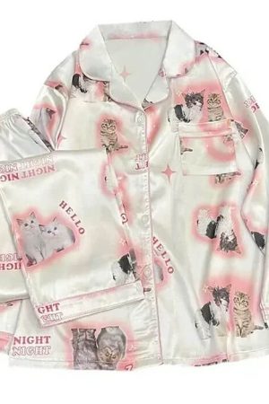 Cute Everyday Outfits, Outfit Inspo Casual Kitty Satin Pajama Set