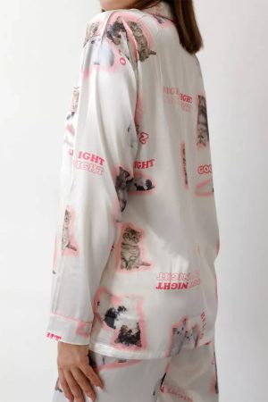 Cute Everyday Outfits, Outfit Inspo Casual Kitty Satin Pajama Set
