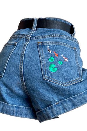 Cute Everyday Outfits, Outfit Inspo Casual Koi Fish Embroidered Shorts