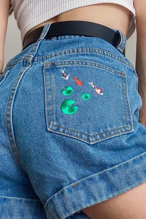 Cute Everyday Outfits, Outfit Inspo Casual Koi Fish Embroidered Shorts