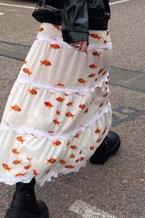 Cute Everyday Outfits, Outfit Inspo Casual Koi Fish Maxi Skirt