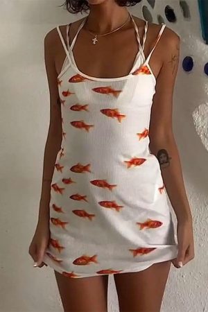 Cute Everyday Outfits, Outfit Inspo Casual Koi Fish Slip Dress