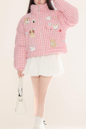Cute Everyday Outfits, Outfit Inspo Casual Korean Aesthetic Checker Puffer Jacket