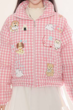 Cute Everyday Outfits, Outfit Inspo Casual Korean Aesthetic Checker Puffer Jacket