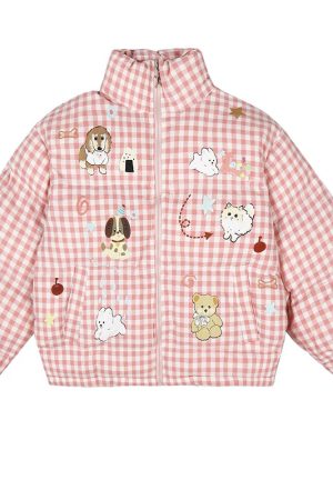 Cute Everyday Outfits, Outfit Inspo Casual Korean Aesthetic Checker Puffer Jacket
