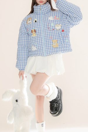 Cute Everyday Outfits, Outfit Inspo Casual Korean Aesthetic Checker Puffer Jacket