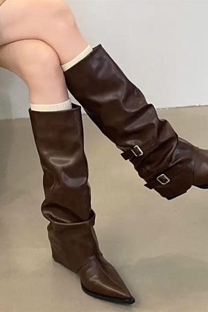 Cute Everyday Outfits, Outfit Inspo Casual Korean Style Slouch Buckle Boots