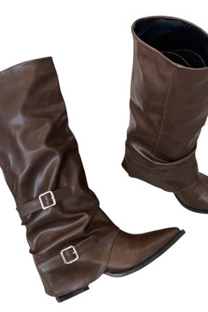 Cute Everyday Outfits, Outfit Inspo Casual Korean Style Slouch Buckle Boots