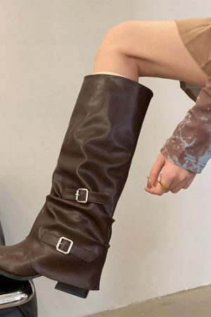 Cute Everyday Outfits, Outfit Inspo Casual Korean Style Slouch Buckle Boots