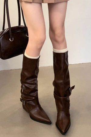 Cute Everyday Outfits, Outfit Inspo Casual Korean Style Slouch Buckle Boots