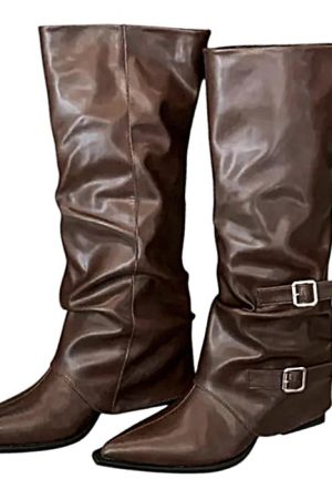 Cute Everyday Outfits, Outfit Inspo Casual Korean Style Slouch Buckle Boots