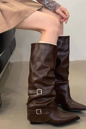 Cute Everyday Outfits, Outfit Inspo Casual Korean Style Slouch Buckle Boots