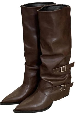 Cute Everyday Outfits, Outfit Inspo Casual Korean Style Slouch Buckle Boots