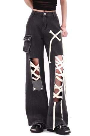 Cute Everyday Outfits, Outfit Inspo Casual Lace Detail Wide-Leg Jeans