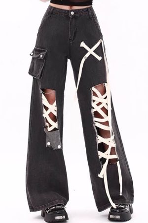 Cute Everyday Outfits, Outfit Inspo Casual Lace Detail Wide-Leg Jeans