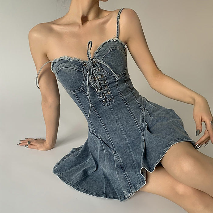Cute Everyday Outfits, Outfit Inspo Casual Lace Up Denim Dress Cute Everyday Outfits, Outfit Inspo Casual Lace Up Denim Dress