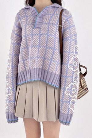 Cute Everyday Outfits, Outfit Inspo Casual Lavender Plaid Sweater